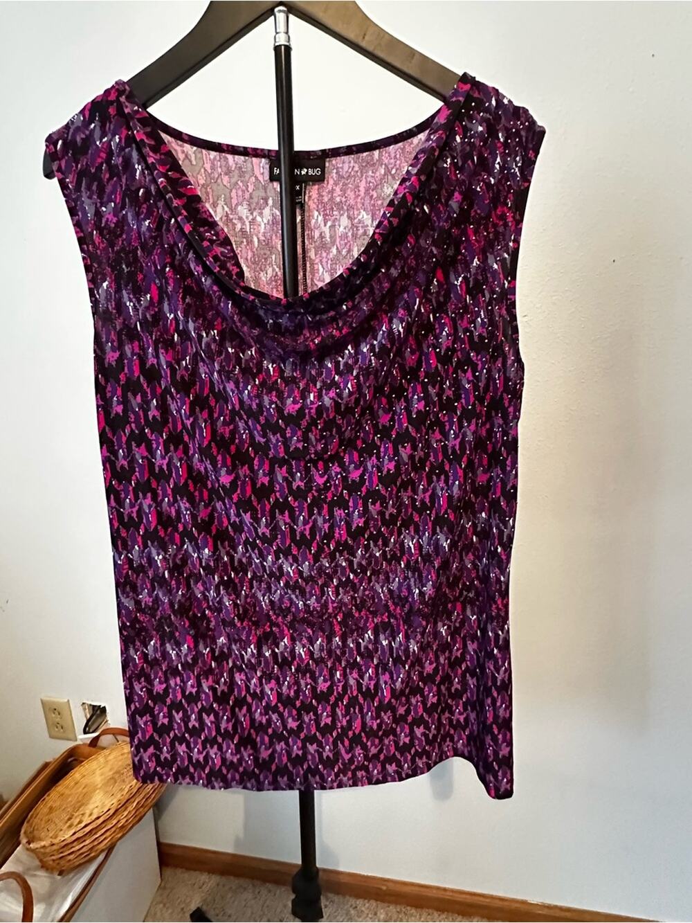 Fashion Bug Purple Magenta Cowl Neck Camisole Tank Top Abstract Pattern Women 0X
